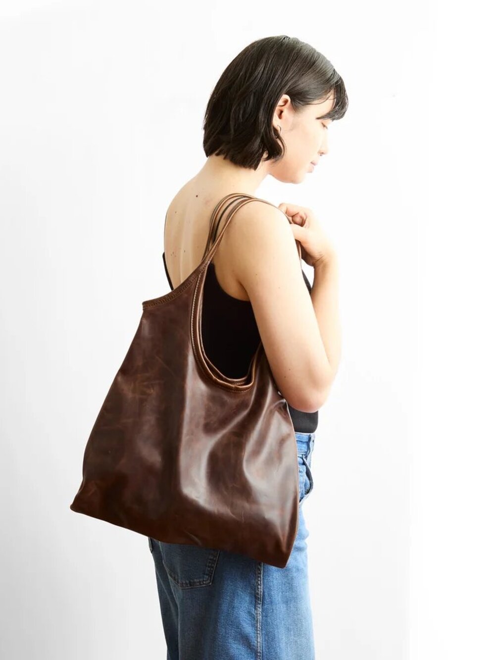 Rough & Tumble Envelope Tote Dark Brown Leather Shoulder Tote Bag NWT - Picture 8 of 8